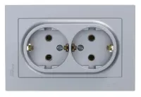 Розетка ATLASDESIGN двойная с зазем. 16А в сборе алюминий, , шт в интернет-магазине Патент24.рф