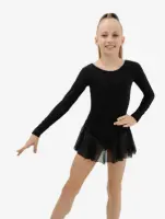 Купальник для хореографии х/б, длинный рукав, юбка-сетка, цвет черный (р. 28) 2620704, , шт в интернет-магазине Патент24.рф