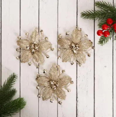 Набор елочных украшений "Сияющая глазурь - цветок" (3 шт) 9,5х9,5 см, золото 4325474, , набор в интернет-магазине Патент24.рф