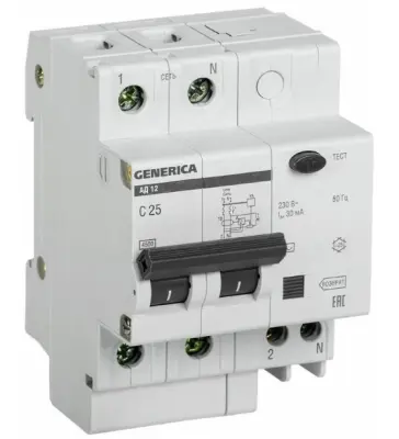Выключ. диф. тока Generica АД12 2P 25А 30мА , , шт в интернет-магазине Патент24.рф