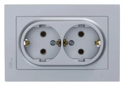 Розетка ATLASDESIGN двойная с зазем. 16А в сборе алюминий, , шт в интернет-магазине Патент24.рф