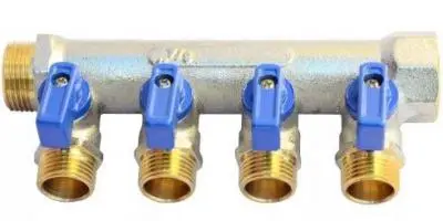 Коллектор 3/4"в/н с 4-мя шар.кран.на 1/2"(нар.резьбы) TERMA 14017, , шт в интернет-магазине Патент24.рф