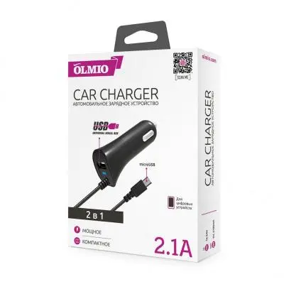 Авто ЗУ Olmio microUSB 2в1 +USB выход 2,1А ПР038870 в интернет-магазине Патент24.рф