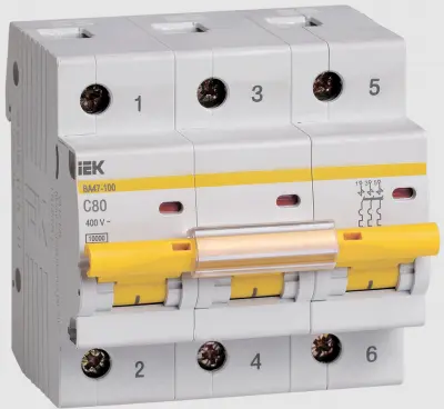 Выключ. автомат. ИЭК 3 пол. ВА 47-100 80А, , шт в интернет-магазине Патент24.рф