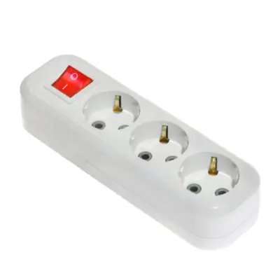 Колодка черная (розетка удлинителя) LUX У3-ЕВК 3-местная с з/к и выключ. 250В 16А, , шт в интернет-магазине Патент24.рф