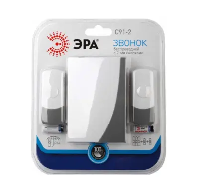 Звонок беспроводной ЭРА С91-2, две кнопки (10/60/360) 34898, , шт в интернет-магазине Патент24.рф