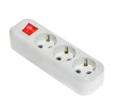 Колодка белая (розетка удлинителя) LUX У3-ЕВК 3-местная с з/к и выключ. 250В 16А, , шт в интернет-магазине Патент24.рф
