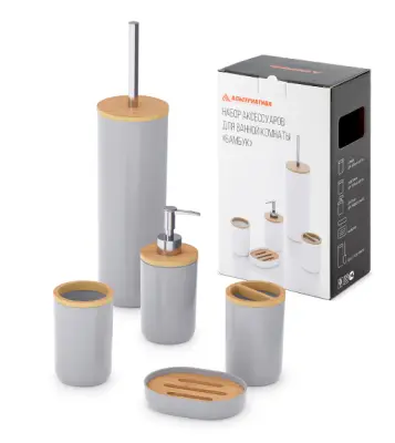 Набор аксессуаров д/ванной комнаты "Бамбук" 16х10,5х26,5см 5пр М8168 М8169, , набор в интернет-магазине Патент24.рф