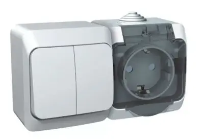 Блок Этюд откр. установки (роз. с заземл. со шторками + выкл. двухкл. белый) , , шт в интернет-магазине Патент24.рф