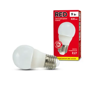 Лампа св/диод КРАСНАЯ ЦЕНА Р45 9W E27 3000K 800лм шар мат. тепл.бел, , шт в интернет-магазине Патент24.рф