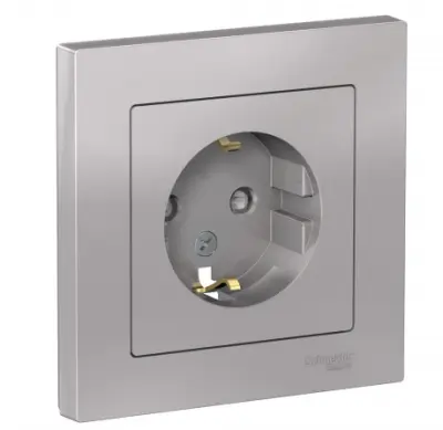 Розетка ATLASDESIGN с зазем. со шторками 16А в сборе алюминий ATN000344, , шт в интернет-магазине Патент24.рф