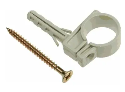 Хомут пластм. с дюбелем для трубы 50-55мм с саморезом, , шт в интернет-магазине Патент24.рф