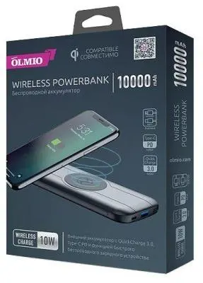 Внешний АКБ Olmio QW-10 10000mAh 10W Wireless charger,Nype-C PD ПР038732 в интернет-магазине Патент24.рф