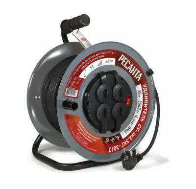 Удлинитель силовой на катушке Ресанта СУ-3х2,5-30/3 с выкл, 4 розетки 61/118/9, , шт в интернет-магазине Патент24.рф