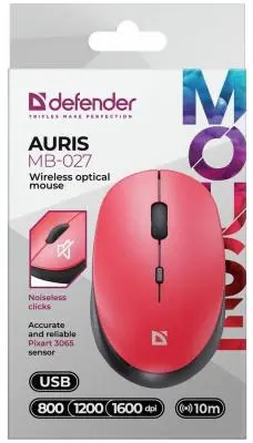 Мышь Defender Auris MB-027 красный 4D 800-1600dpi бесшумн оптич.беспровод в интернет-магазине Патент24.рф