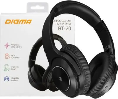 Наушники Digma BT-20 ANC, Bluetooth, накладные, черный в интернет-магазине Патент24.рф