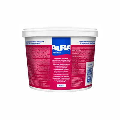 Краска AURA MATTLATEX база TR моющаяся для стен и потолков 0,9л, , шт в интернет-магазине Патент24.рф