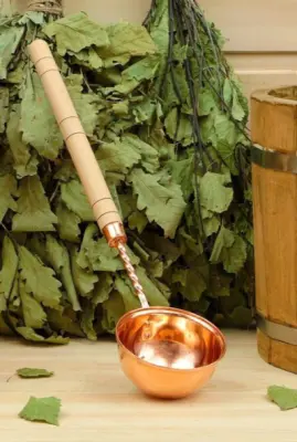 Ковш медный 0,45л д12см h7см, дерев.ручка 37см, , шт в интернет-магазине Патент24.рф