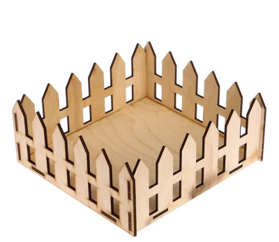 Кашпо дер д/цветов "Заборчик" 15х15х7см фанера 3мм разборн. б/покр. Z0003, , шт в интернет-магазине Патент24.рф