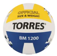 Мяч волейбольный Torres BM1200" размер 5, синт.кожа(микрофибра), клеенный, бел-син 6883867, , шт в интернет-магазине Патент24.рф